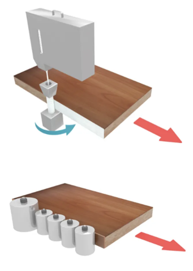 Нанесение кромки с усиленной прижимной 
силой, чтобы отсутствовали пустоты, и кромка была максимально близко к торцу. Помимо усиленной прижимной силы наше оборудование имеет 4 валика которые прижимают кромку со всех сторон: сбоку, сверху, снизу. Кром