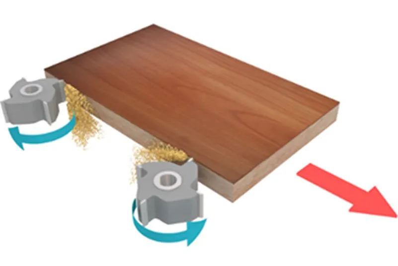 Фрезеровка алмазными фрезами, она же прифуговка, 
детали, чтобы край плиты был безупречно ровным. Исключаются микросколы и микронеточности после пильного диска.